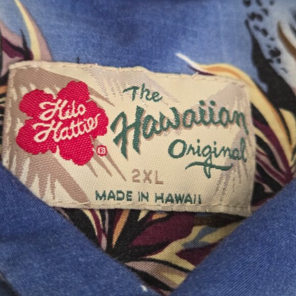Hilo Hattie Hawaiian Shirt Mens 2XL Blue Rayon Hawaii Volcano Island Button Up - Picture 7 of 12